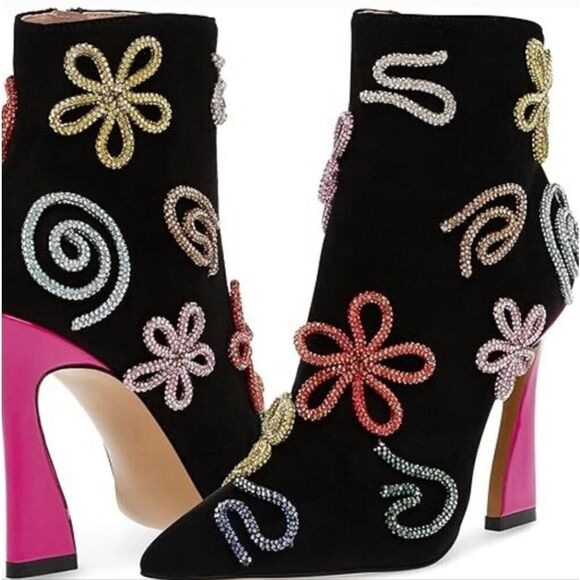 Betsey Johnson Shoes - Betsey Johnson Black Ankle Boots with Multicolor Embellishments